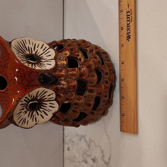 Owl Luminary 6.5" Ceramic Tea Light Votive Candle Holder Brown with Gold Details - Picture 10 of 10